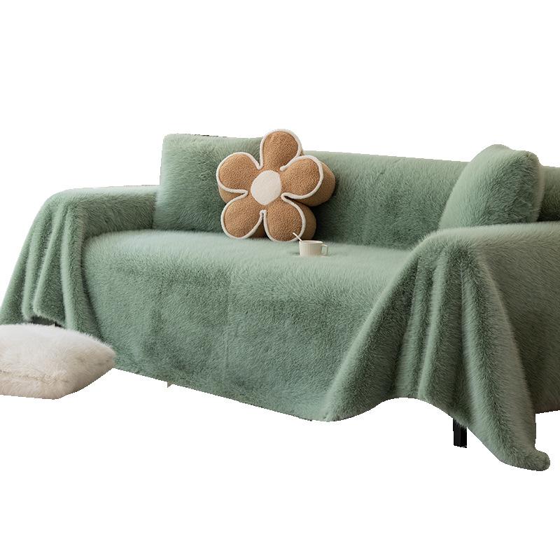 New household leather sofa cover thickened mink hair sofa cover all-inclusive winter warm sofa towel enlarged