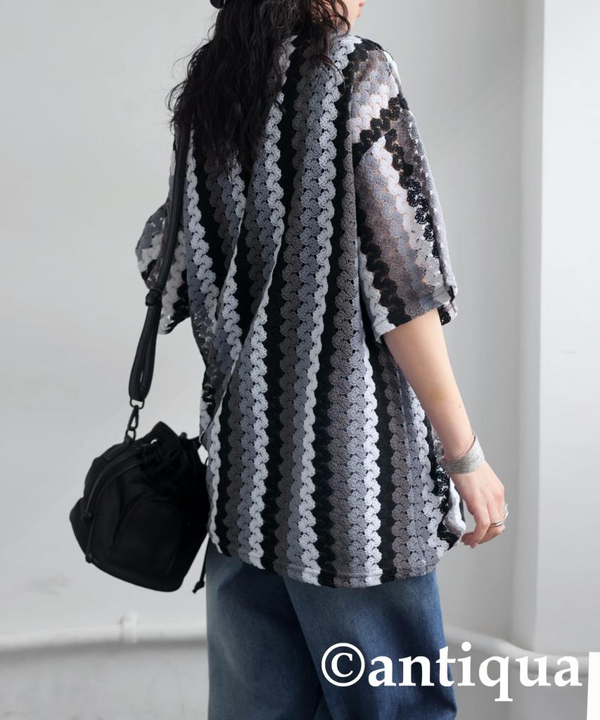 antiqua Lace Knit One Size Fits Black Women's T-Shirt Pullover, All, Mix, ZE-01120