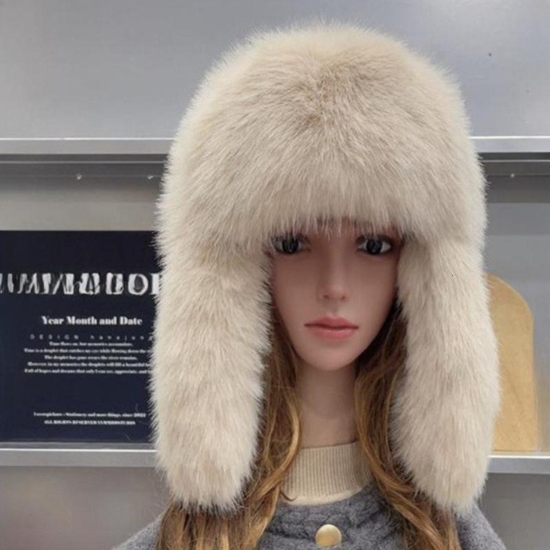 New Thicken Faux Fur Winter Warm Ear Protection Bomber Hat Outdoor Russian Windproof Anti-cold Furry Earflap Hat For Skiing