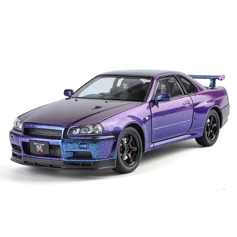 

1:24 Nissan Skyline GTR R34 Спортивний Автомобіль Литий Металевий Модель Автомобіля Прикраса для Комп ютерного Столу Колекціонування Хобі Подарунки Другу