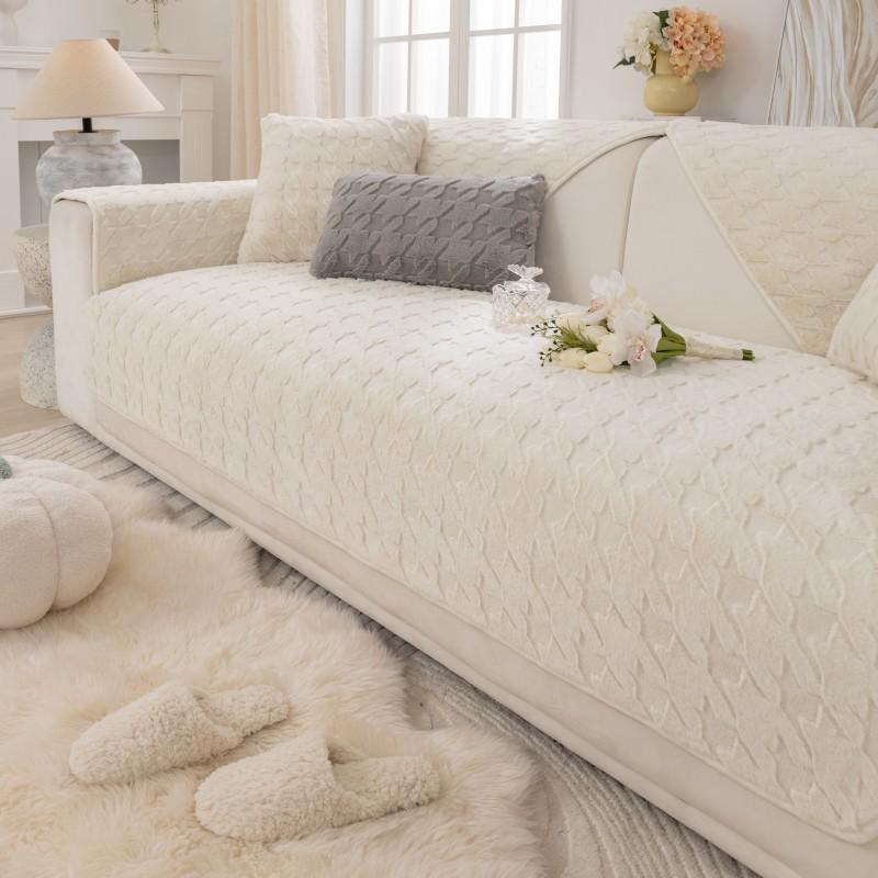 Thicken Plush Sofa Cover Nordic Modern Non -Slip Sofa Cushion Cover Solid Color Winter Warm Dust -Proof Sofa Seat Cover Home Decor