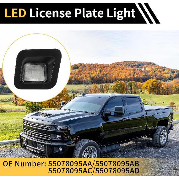 2 Pcs LED License Plate Light Tag Lamp Assembly for Dodge for Ram 1500 2500 3500 2003-2018 No.55078095AE White 6500K White Lens