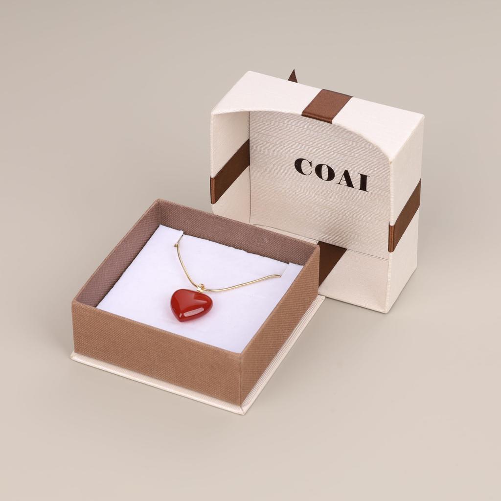 Naszyjnik z karneolu w kształcie serca i amuletem na szczęście dla kobiet [Coai]