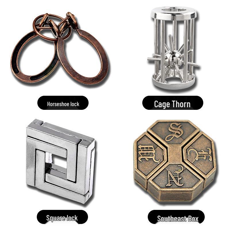 Kinder Intelligenz Puzzle Set: Luban- und Kongming-Schlösser, Neun ineinandergreifende Ringe, Hufeisenschloss - Trendiges Lernspielzeug auf TikTok