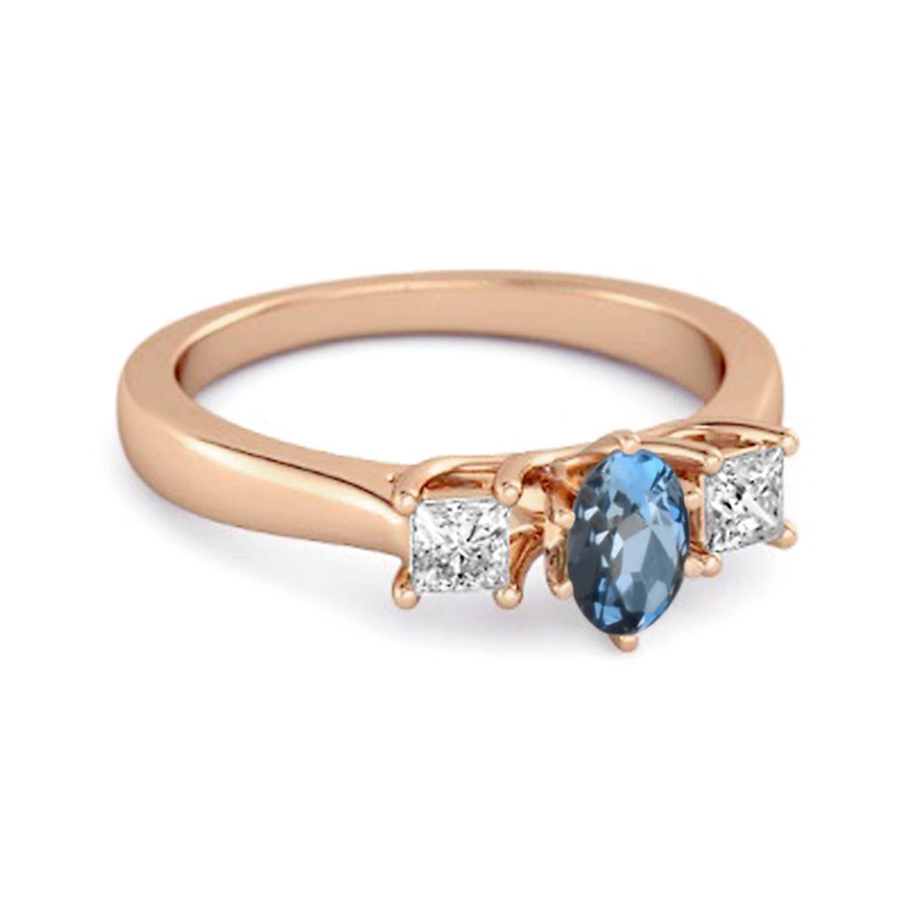 London Blue Topaz Elegant Three Stone Ring - 925 Sterling Silver Rose Gold Vermeil
