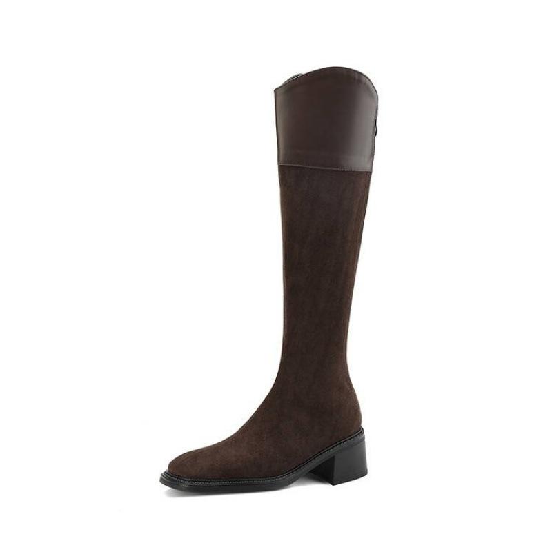 Korean Version of the New Medium-heeled High Boots, Comfortable Square-heeled Thick-soled Non-slip Leather Boots, Zipper Solid-color Martin Boots Aft