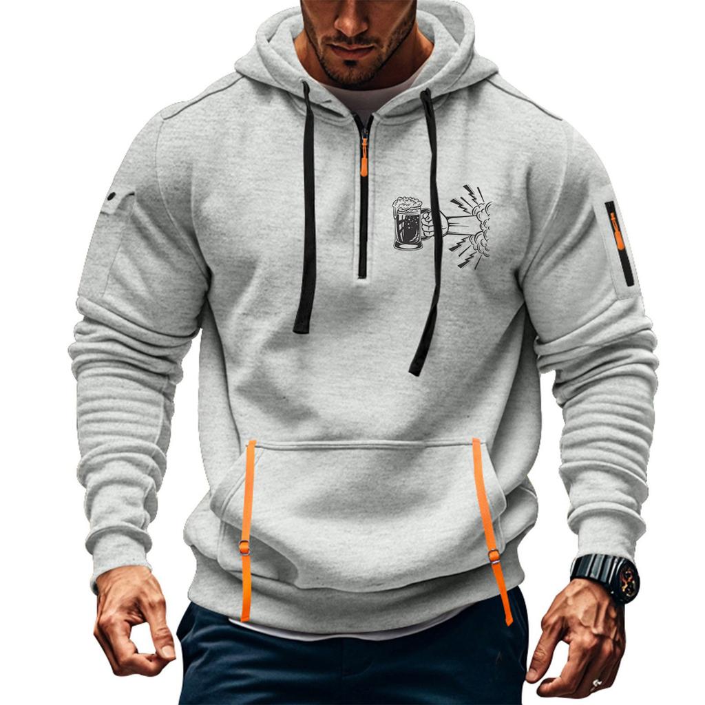 Pánská mikina s potiskem Mikina s kapucí na zip Kapsa na paži Cardigan Pánská sportovní mikina s kapucí velkých velikostí
