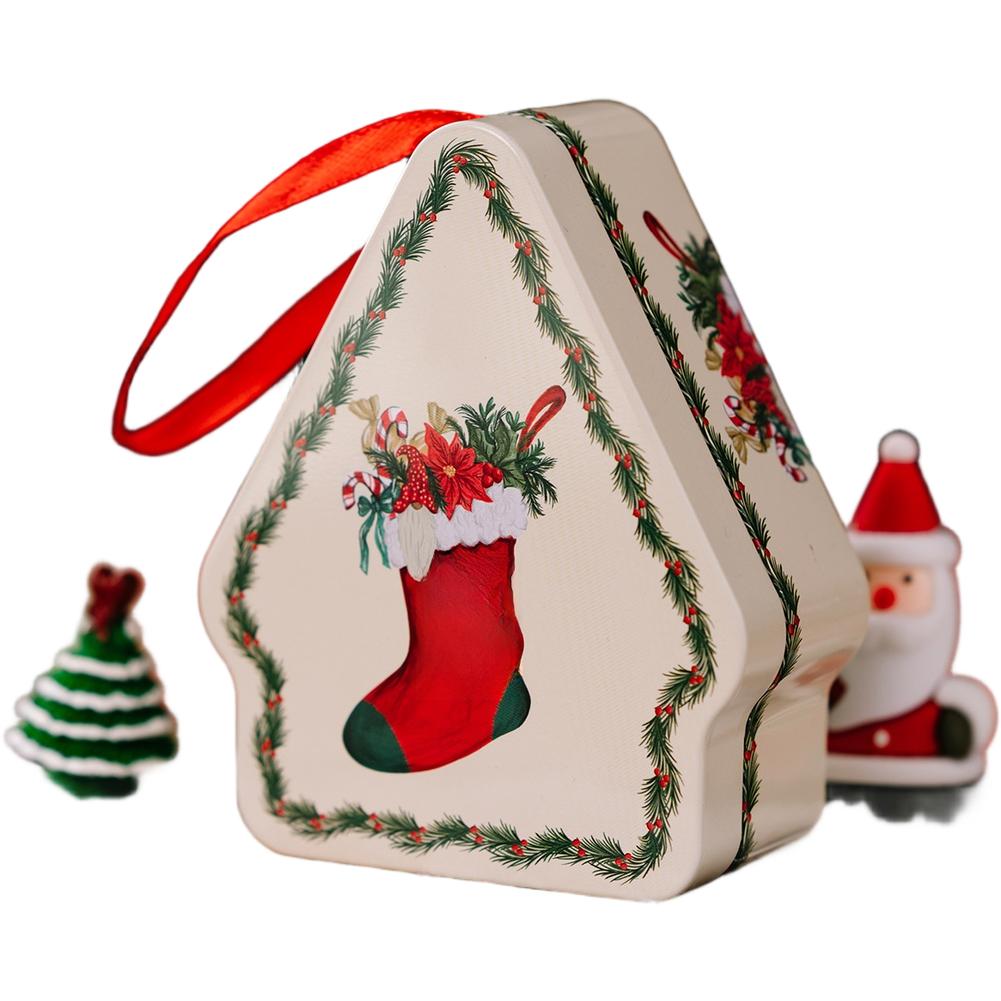 Tinplate Present Box with Handle and Polygon Design Featuring Festive Cartoon Print for Christmas Storage and Decor Use