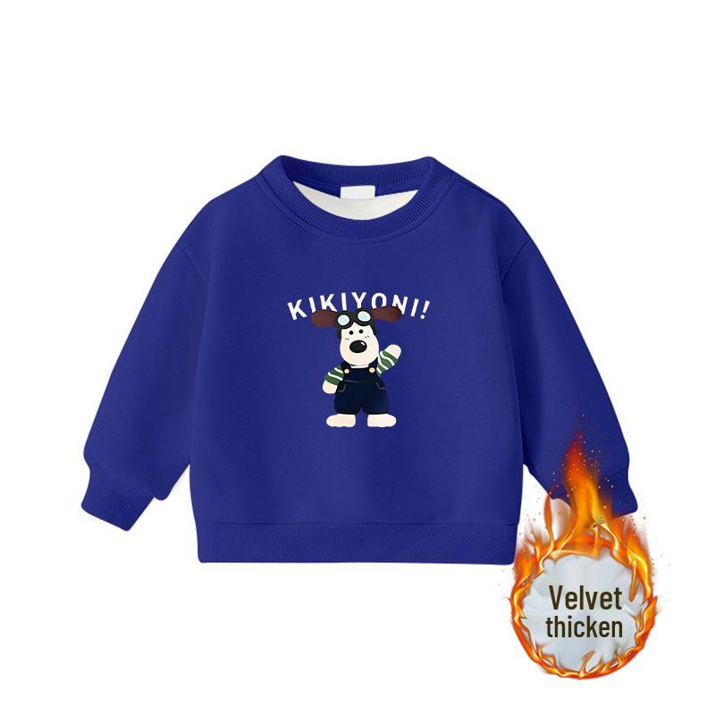 Popular Korean-Style Kids' Round Neck Long Sleeve Velvet-Lined Loose Hoodie