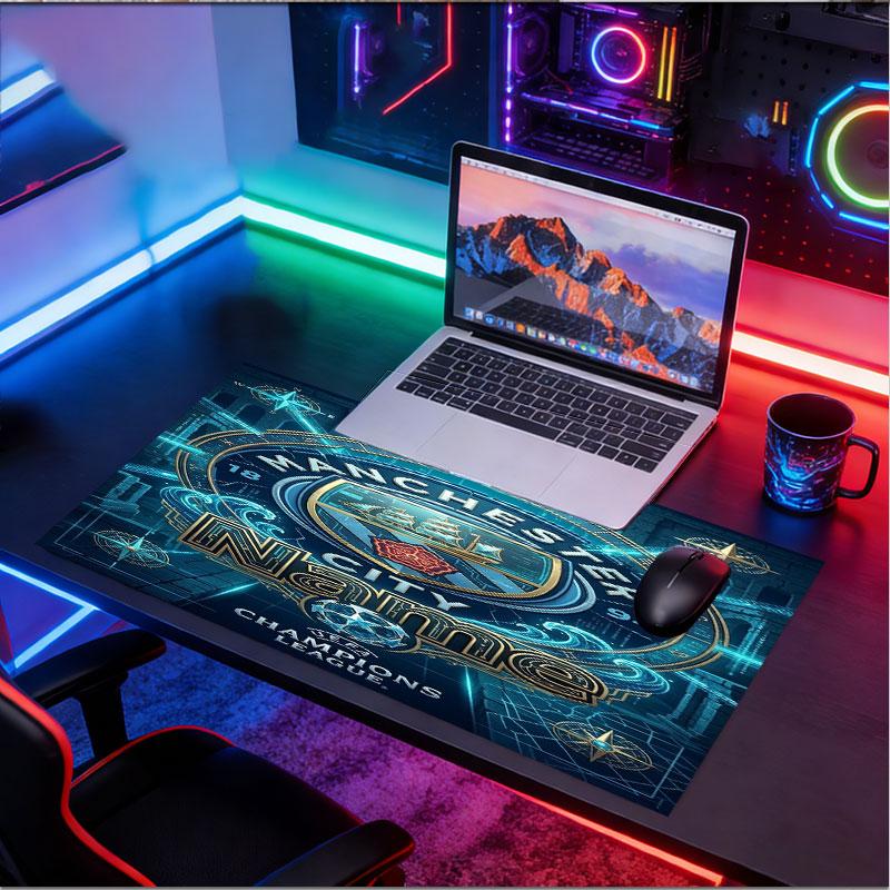 Custom Name Personalized Manchester City Pattern Mousepad, Laptop PC Desk Mat, Decorative Desk Mat for Home Keyboard Pad Gift