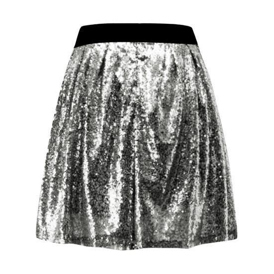 Women Skirt Elastic High Waist Sparkling Sequins Short Skirt Breathable Fabric Slimming Skirt Work Leisure Travel Parties