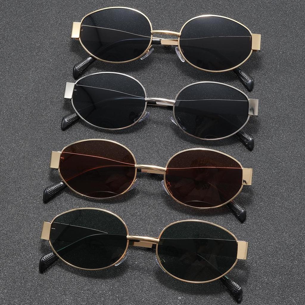 2025 Trendy Oval Brown Metal Sunglasses for Men & Women - Celebrity Style with High-End Appeal & Sun Protection