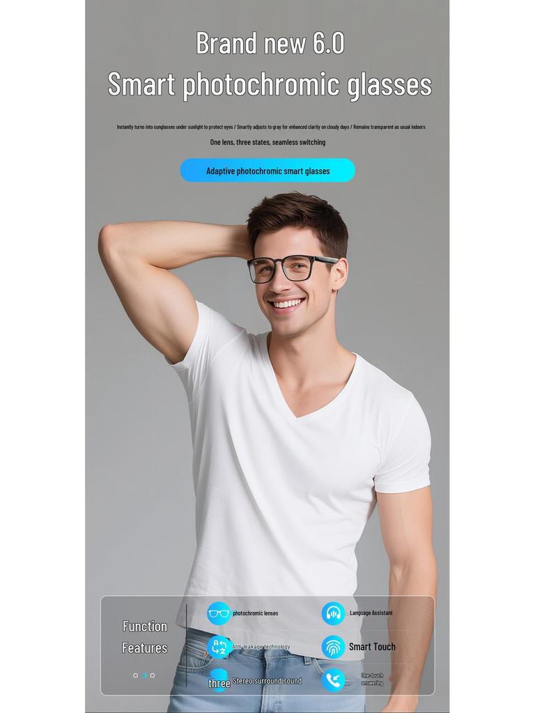 KI-gestützte photochrome Bluetooth-Smartbrille: Übersetzung, Multifunktionales Fahren, Drahtlose Audioübertragung.