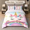 Unicorn Theme Custom Text Or Name 3Pcs Bedding Set 1 Flat Sheet & 2 Pillowcases Personalized Home Bedding