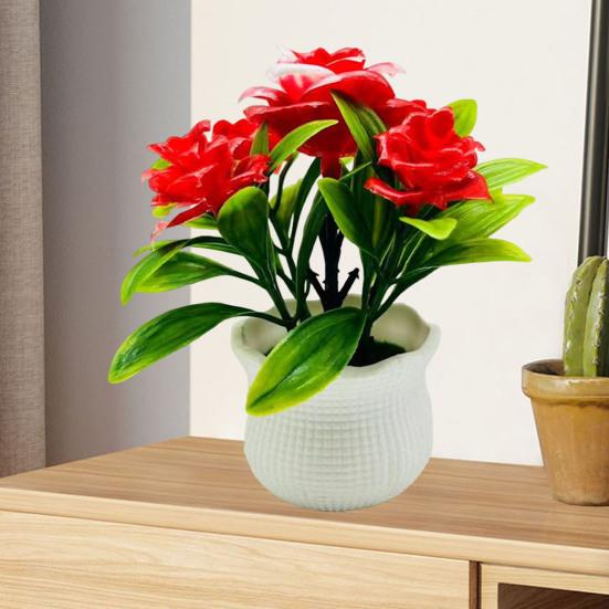 Artificial Potted Plants 5 Rose Flower Head Home Office Table Centerpiece Wedding