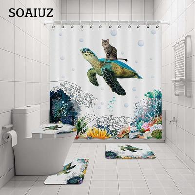 180*180cm mit 12 Haken Katze Surfen Dinosaurier Duschvorhang wasserdichte Badezimmer-Accessoires