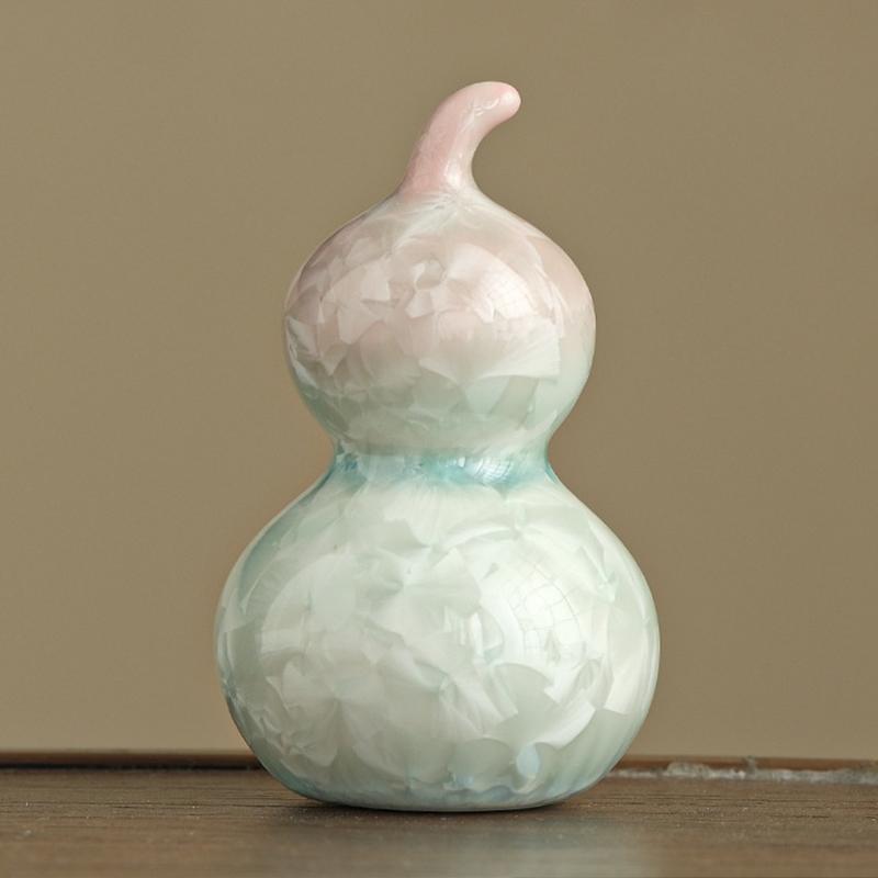 

1/2pcs Crystal Glazed Ceramic Gourd Ice Lines Crystallization Gradient Color Mini Gourd Ornaments Study Teahouse Home Decor Gift 1 piece