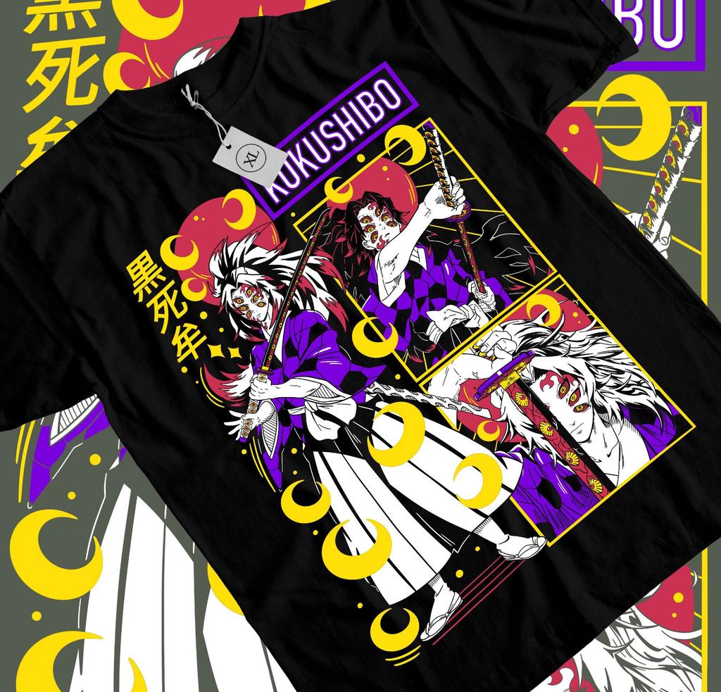 Anime Kokushibo Demon Slayer Blocks Graphic Black TShirt Size S4XL