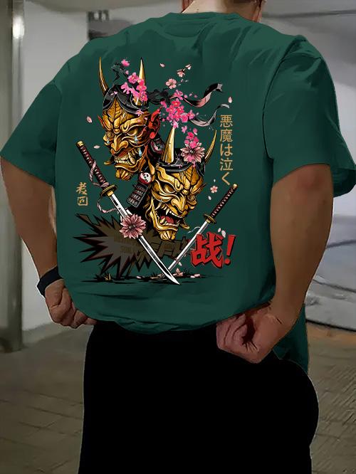 Unisexs Tshirt Japanese Oni Demon Mask Katana Cherry Blossom Kanji Print Vintage Ukiyoe Streetwear 100 Polyester Sxxl