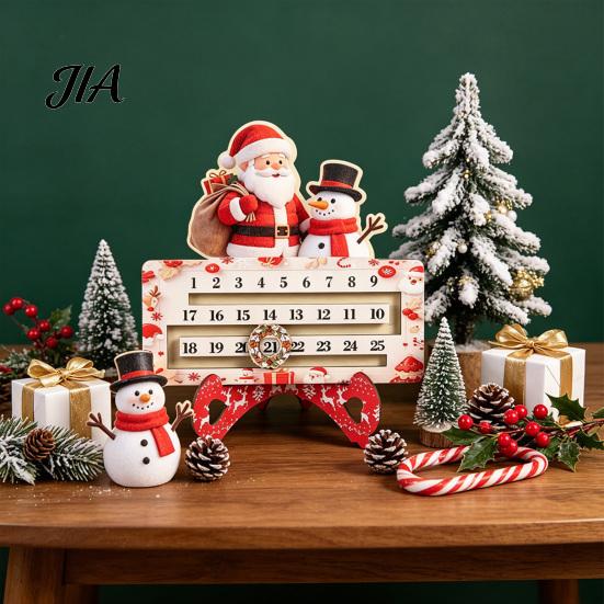 Rustic Wood Table Decor Wooden Christmas Countdown Calendar for Desk, Holiday Decoration with Advent Kids Sliding Date Marker, Living Room Fireplace