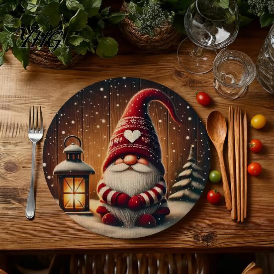 Non Slip Kitchen Decor Round Christmas Placemat, 14 Inch Festive Pattern Anti Tabletop Protector, Scald Table Cover Heat Insulation Place Mat