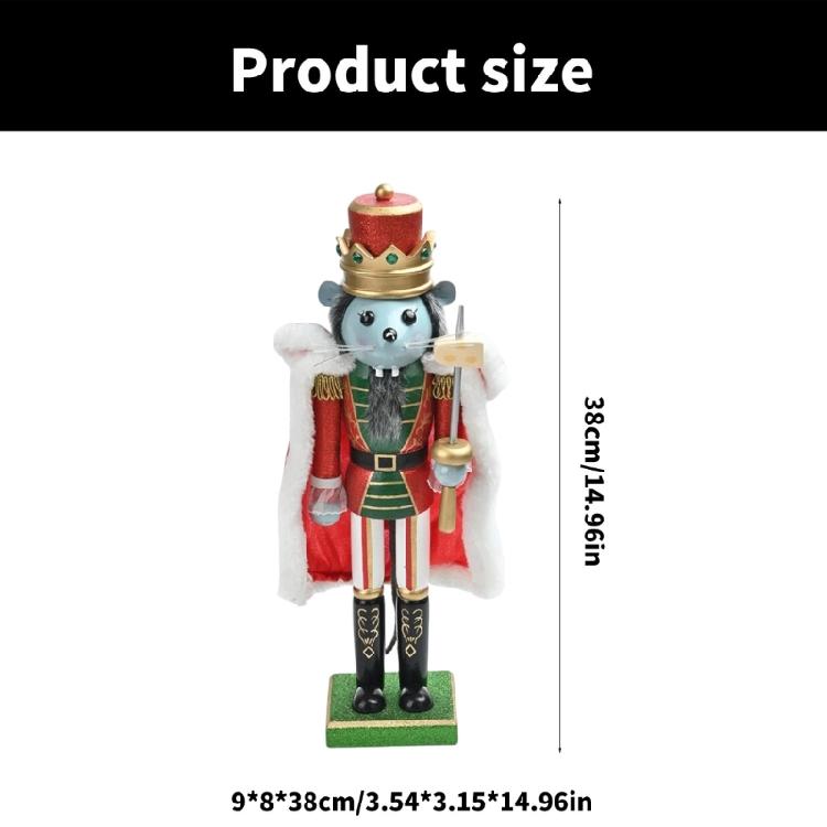 Wood Nutcrackers Figurine 38cm Christmas Mouse King Puppet Toy Home Tabletop Book Shelves Ornament Seasonal Decoration