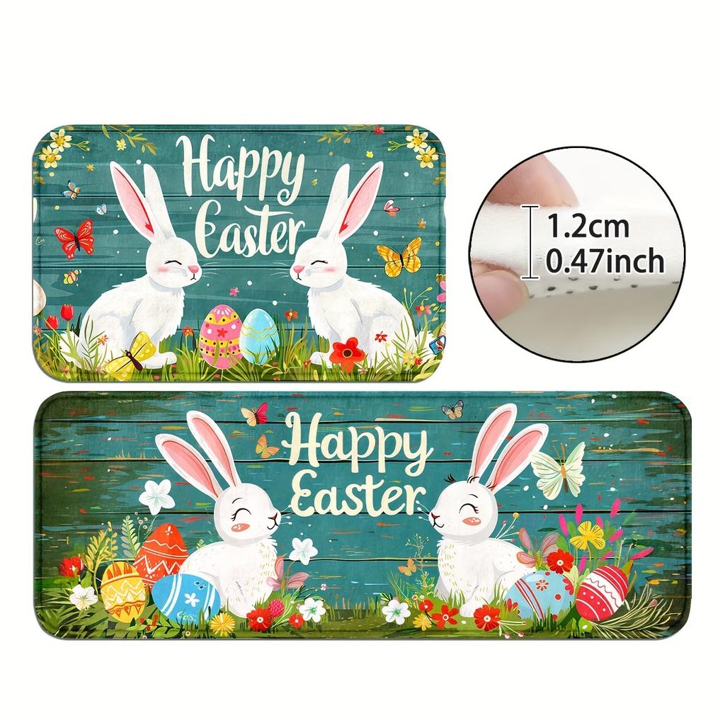 1Pcs Festive Easter Bunny Print Waterproof Non-Slip Thick Cushioned Kitchen Mat Heavy Duty Comfort Standing Mat for Kitchen Bathroom