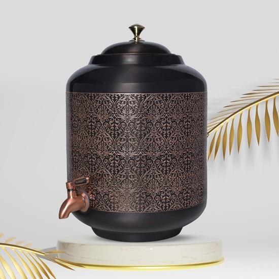 11 Liter Copper Carved Water Dispenser Matka Vessel Container Stainless Steel Pot With Tap
