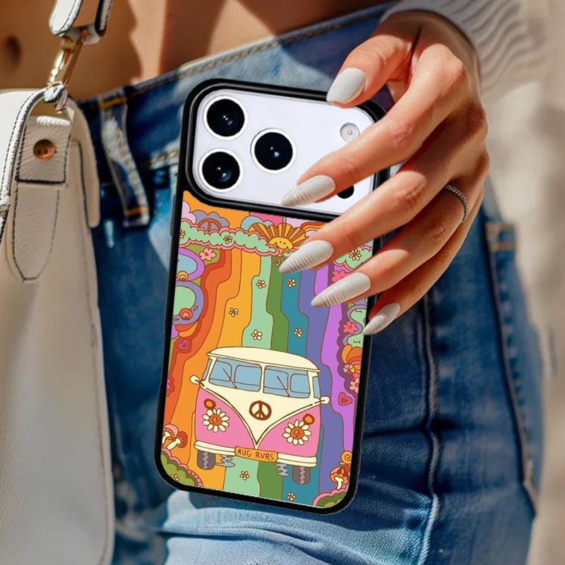 Hippy Peace Bus Cat Phone Case For iPhone 17 Air 14 15 13 12 Max Cover For Apple 14 15 16 16e 11 Pro Max Plus