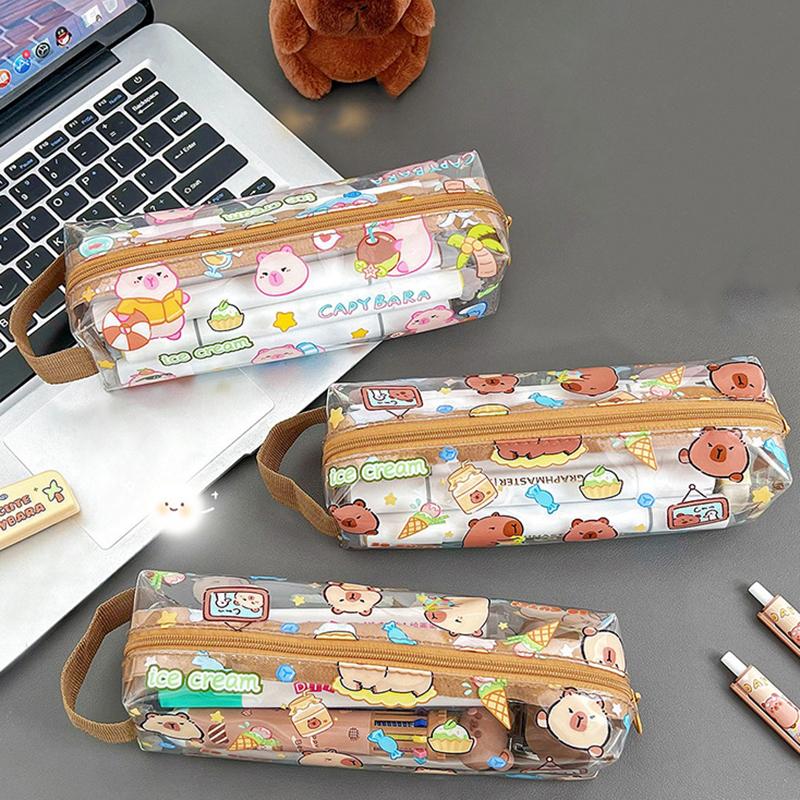 Kreslené pouzdro na tužky Kapybara Velkokapacitní Anime Úložná taška Kawaii Průhledné Vodotěsné Pouzdro na tužky Studentské Kancelářské potřeby Dárky