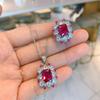 Goods: Cross Border Square Inlaid Simulated Red Corundum Ring Emerald Necklace Jewelry Set
