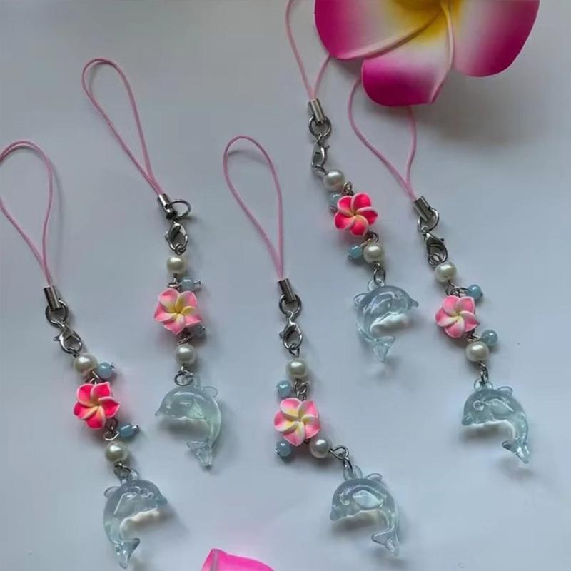 Whimsical Dolphin Egg Flower Key Ring Handcrafted Beaded Resin Charm Pendant For Backpack Zippers Decoration