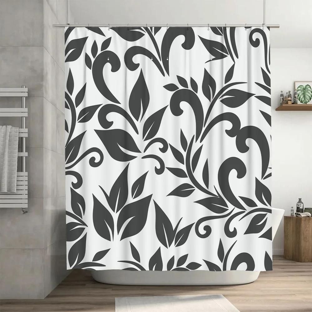 Classic Floral Shower Curtain Fabric Home Decor Waterproof Bath Accessories 180x240cm Grey White Black Pattern