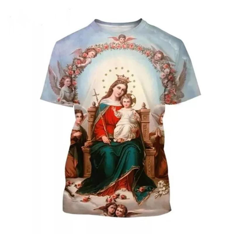 Mode Notre-Dame de Guadalupe Vierge Marie Imprimé T-shirts pour femmes Manches Courtes Col Rond Vêtements pour Hommes Confort Y2k Vêtements pour Femmes