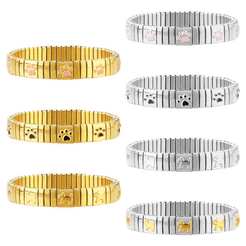 Mode Katzenpfote Hund Kirsche Italienische Charms Armband Edelstahl Elastisch Klobig Punk Armreif Herren Damen DIY Schmuckherstellung Geschenke