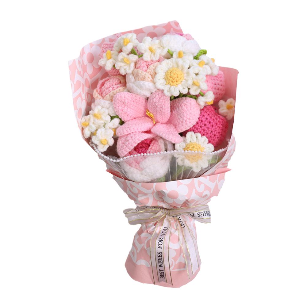 Handmade Crochet Flower Bouquet Knitted Rose Artificial Flowers For Home Decor Valentine's Day Mother's Day Anniversary Gift