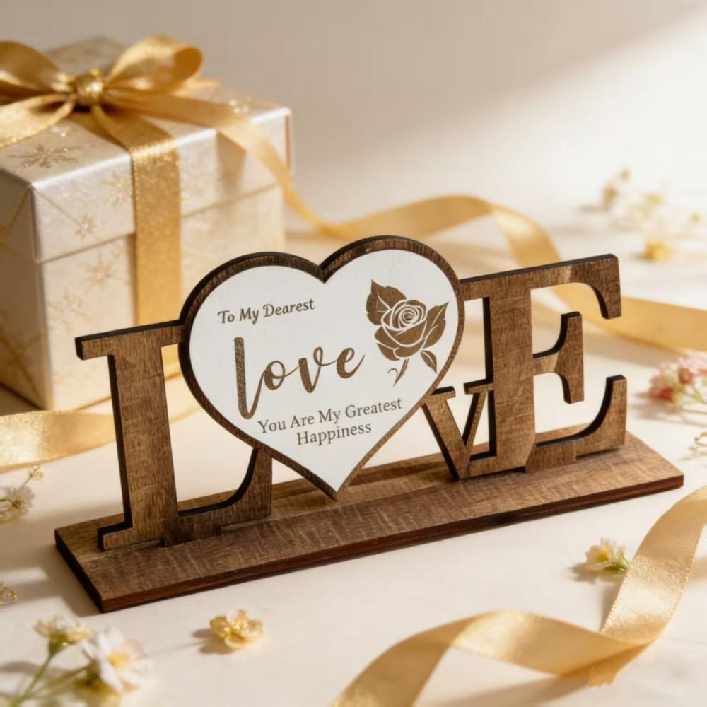 Home Decoration Wooden Ornament Handicraft Wooden Crafts Decoration Wooden Letter Set  Couple Gift White English