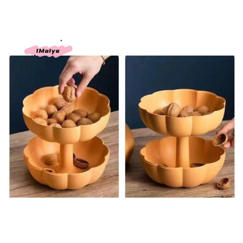 M-Double-Layer Simulated Pumpkin Fruit Basket Moisture-Proof Dust-Proof Fruit Box Layered Design Fruit Plate for Home Decoration