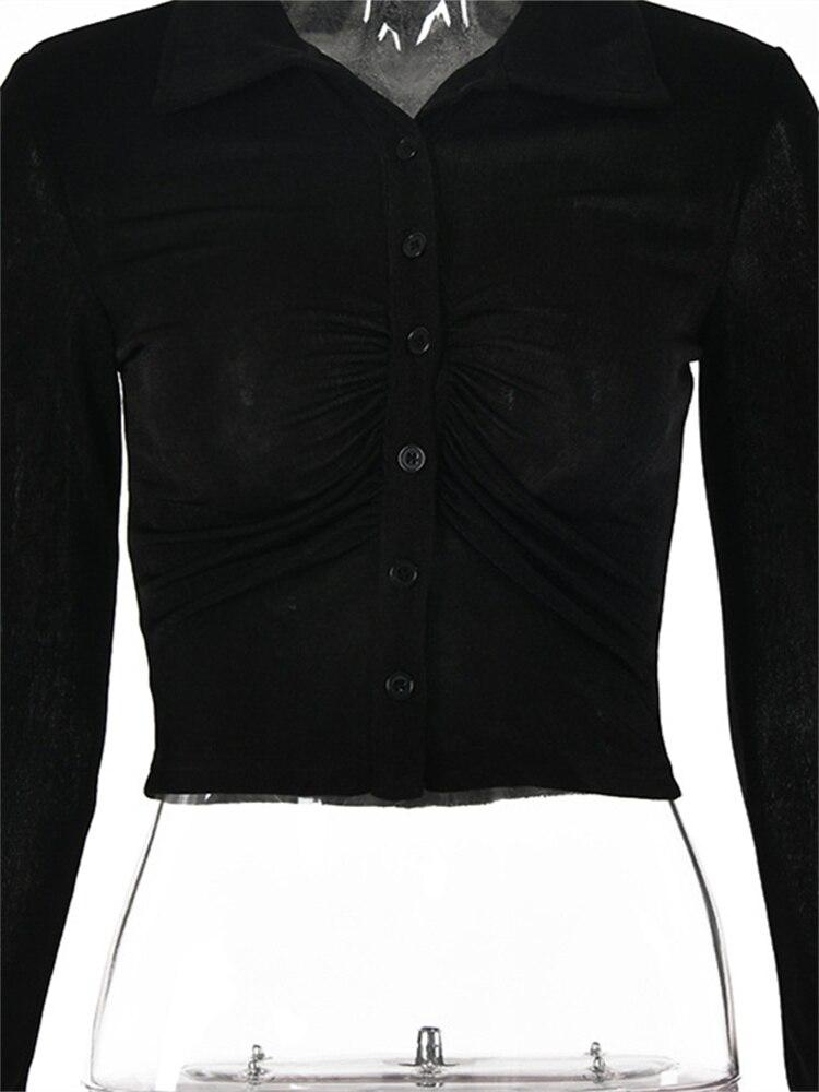 

Кардиган микро сексуальный плиссированный сплошной цвет сексуальный женский укороченный топ с v-образным вырезом модная футболка с голым животом однобортное сексуальное поло S чёрный