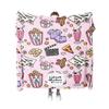 DOPAMINE Cartoon Fleece Blanket - Soft Plush Throw for Girls Room Cozy Pink Sleepover Club Blanket with Popcorn Milkshakes