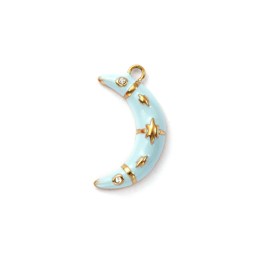 1 Piece 304 Stainless Steel Galaxy Charms 18K Gold Plated Enamel Half Moon Star Micro Pave Clear Cubic Zirconia DIY Necklace