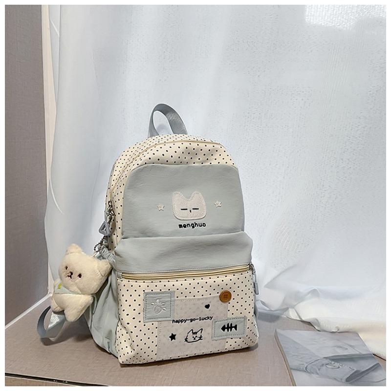The New Japanese Ins High-value, Fresh and Sweet, Cute Cat Polka Dot Backpack, Lightweight Backpack for Junior High School Students