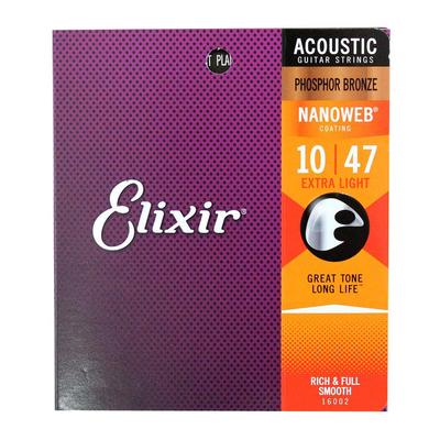 ELIXIR 16002 NANOWEB PHOSPHOR BRONZE EXTRA LIGHT Acoustic Guitar Strings 10-47×3SET