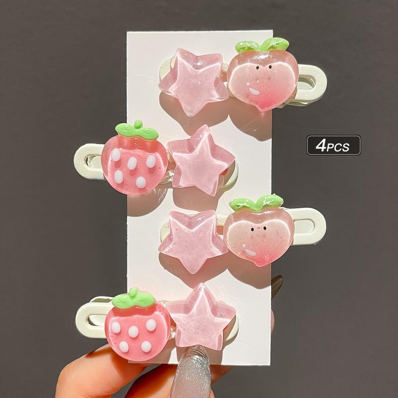 Cute Peach Girl Hairpin Women's Sweet Strawberry Star Hairpin Side Bangs Duckbill Hairpin Hair Accessory