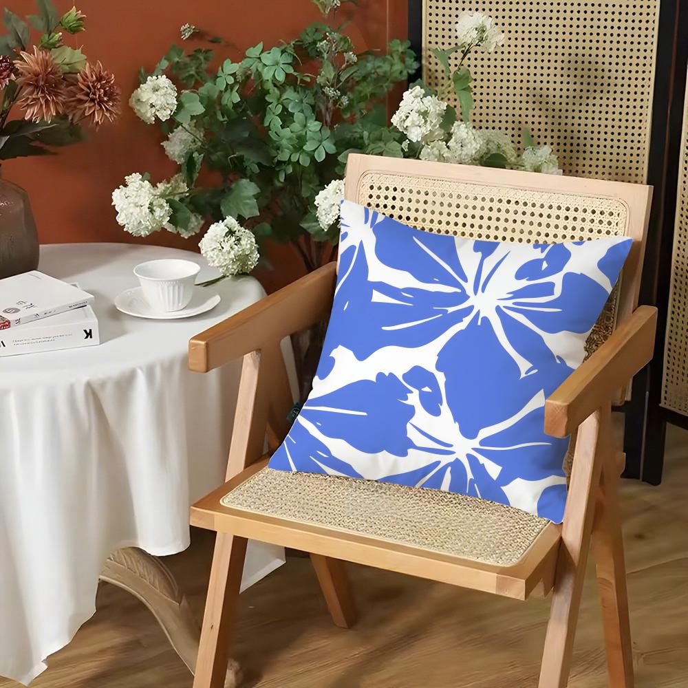 Elegant Blue Floral Cushion Cover Silky Short Plush Invisible Zipper Dustproof Sofa Pillow Case for Home Decor