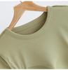 Women's Short-Sleeve Cotton Crop Top with Chest Pads, Round Neck, Summer Wear