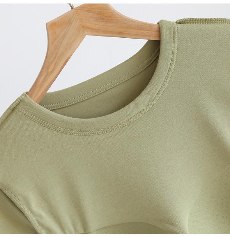 Women's Short-Sleeve Cotton Crop Top with Chest Pads, Round Neck, Summer Wear