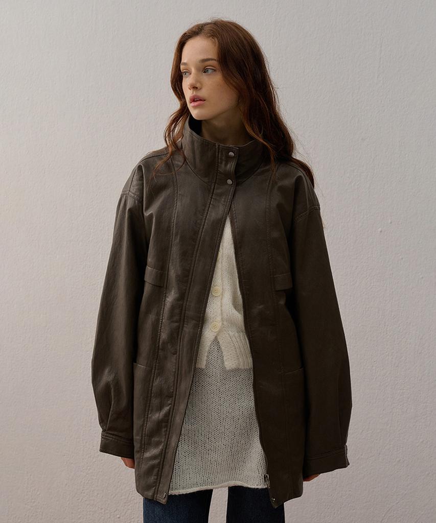 CAMINO Oversized Leather Jacket Brown