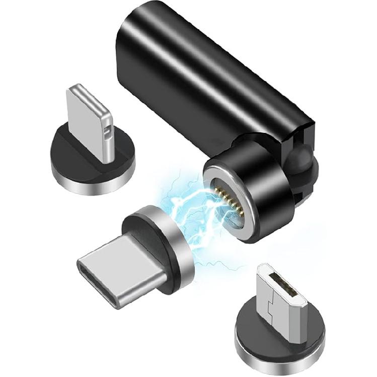 360°&180° Rotation Magnetic USB C Adapter 3 in 1 USB C Magnetic Adapter 3A Fast Charging QC3.0 480Mbps Data Transfer, Silver