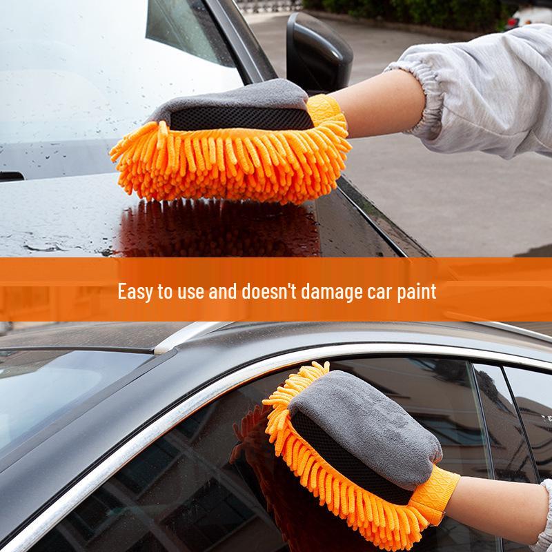 Double-Sided Waterproof Chenille Car Wash Gloves - Long Pile Coral Fleece for Effective Dust Removal